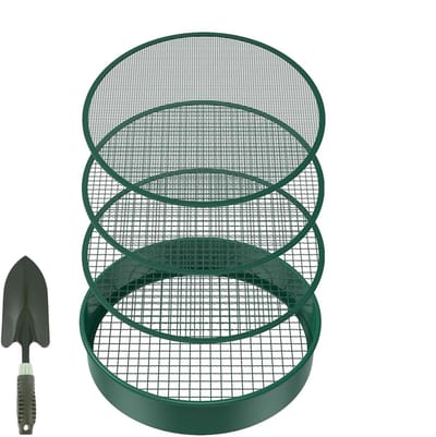 Tuingrondzeef - Compostzeef Metaal - Grond Zand Zeven - Met 4 Vervangbare Mazen - 30 cm - Donkergroen