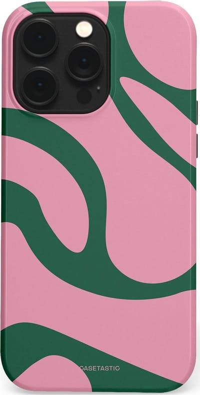 Casetastic hoesje geschikt voor Apple iPhone 14 Pro Max - MagSafe - Dubbellaagse bescherming - Groen Roze Dansende Vormen - Fashion Case - Lichtroze Donkergroen
