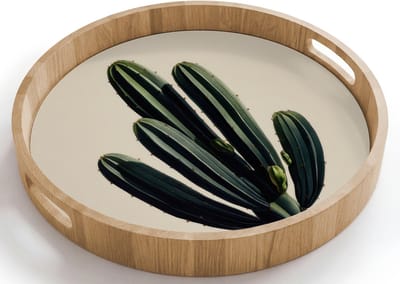 Dienblad rond 40x40 cm - Schootdienblad hout - Cactus - Subtiel - Groen - Borrelplank rechthoek - Plateau houten dienbladen