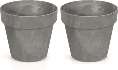 8x Kunststof bloempotten betonlook 17 cm lichtgrijs - Bloempotten/plantenpotten voor binnen en buiten