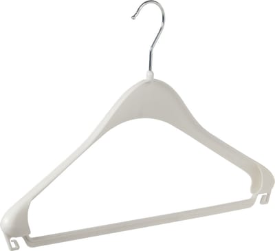 De Kledinghanger Gigant - Mantelhanger - Kostuumhanger - Jassenhanger - Volwassenen - F44 - 50 Stuks - Kunststof - Wit - Schouderverbreding 2,2 cm - 44 cm - Kledinghanger - Kleerhanger - Hotelhanger (F44_01/50)