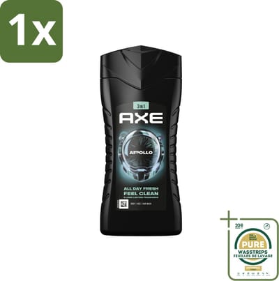 1 x Axe - 3-in-1 Douchegel - Apollo - Sage & Cedarwoord - 12hrs Long Lasting Scent - 250 ml- Douchegel Lichaam Gezicht Haar - Geur Salie Cederhout - 12 Uur Fris - Bacteriënverwijdering - Plantaardige Moisturizers