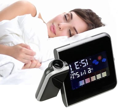 Projectie Wekker - Digitale Klok - Wakker Worden - Weersvoorspelling - 152 x 61 mm - Zwart