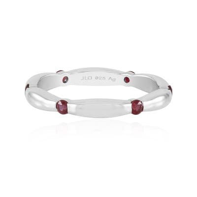 Cavill - 925 Sterling Zilveren Ring met 0,285 ct Tanzania Robijn - Luxe Zilveren Ring - Ronde Robijn Edelsteen - Bezel Zetting - Platina Afgewerkt
