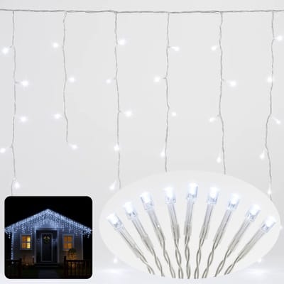 Cheqo® Ijspegel Verlichting - Kerstverlichting Buiten - Lichtnet - Ijspegelverlichting 360 LED - Wit Licht - Koelwit - Transparant Snoer - 12 Meter Lengte - IP44 Adapter - Geschikt voor Buiten - met Timer - 8 Lichtfuncties met Geheugen