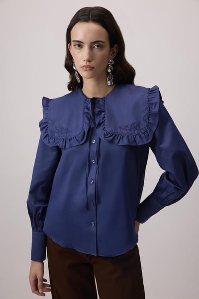 Touché Privé - Blouse met ruches en matrozenkraag - Marine - Dames