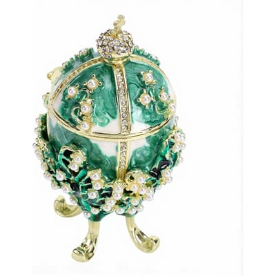 Boîte à Bijoux Forme d'Œuf Émailée avec Couronne Perles Artificielles Boîte de Rangement Décorative Verte vert