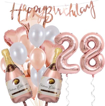 28 Jaar Verjaardag Cijferballon 28 - Feestpakket Snoes Ballonnen Pop The Bottles - Rose White Versiering