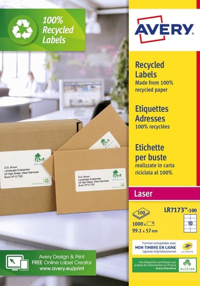Etiket avery lr7173-100 99.1x57 recycled wt 1000st | 5 stuks