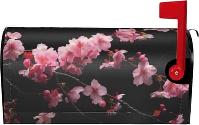 Brievenbushoes Magnetisch - Decoratieve Cover - Brievenbus Versieren - Japanse Kersenbloesem Print - Standaard Maat - Zwart