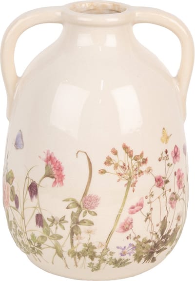 Clayre & Eef Vaas Ø 16x22 cm Beige Roze Keramiek Bloemen