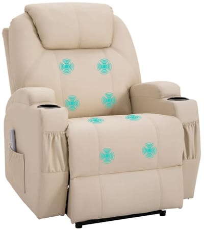 Elektrische Massagestoel - Massagefauteuil met Relaxfunctie en Liftfunctie - 8 Vibratiekoppen - Kantelbaar tot 165° - tot 160 kg - met Afstandsbediening - Relaxfauteuil - Relaxstoel - TV stoel - Crèmewit