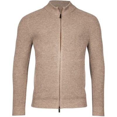 Thomas Maine Vest Superfine Lambswool 2-Way Zip Half Cardigan Vintage Knit Donker Zand Melange / male