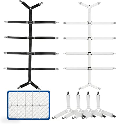 Bed Hoeslaken Spanners - Textiel Clips - Netjes Houden - Verstelbare Banden - 6 Stuks - Zwart Wit