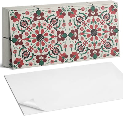 Coloray Plaktegels - Bloemenpatroon met symmetrie Zelfklevende Wandtegels - 40 cm x 20 cm - Rood Plaktegels - 10 stuks - Rechthoek PVC Tegels - Plaktegels Badkamer - Vloertegels Zelfklevend - Vinyl Tegels Zelfklevend - Portugese Tegels