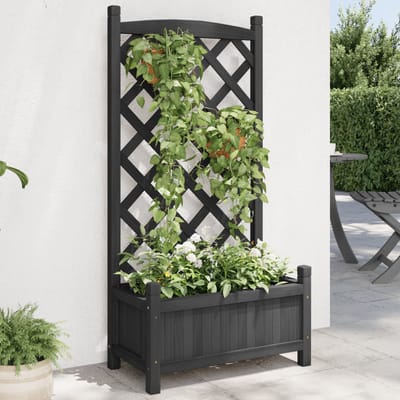 vidaXL Plantenbak met latwerk 55x29,5x110 cm massief vurenhout zwart