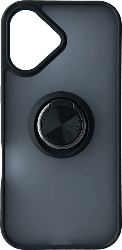 Hoesje Geschikt voor Apple iPhone 17 - Zwart - Casemania Matte Hybrid Back Cover met Vingerhouder - Smartphone Telefoonhoesje met Ring