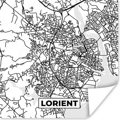 Poster Frankrijk - Plattegrond - Stadskaart - Lorient - Kaart - Zwart wit - 100x100 cm XXL
