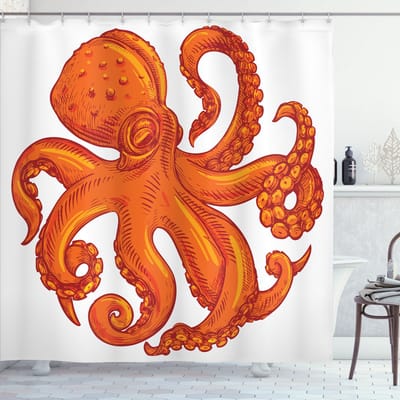 ABAKUHAUS Douchegordijn Inktvis – Polyester – 175x240 cm – Oranje/Wit