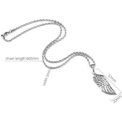 Colliers avec pendentif en forme d'aile pour hommes et femmes, ras du cou tendance, chaîne en corde de 3 mm, bijoux en acier inoxydable 316l non décolorés, livraison directe 60cm argenté