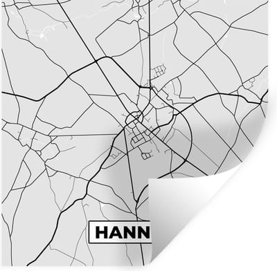 Muurstickers - Sticker Folie - België – Hannut – Stadskaart – Kaart – Zwart Wit – Plattegrond - 100x100 cm - Plakfolie - Muurstickers Kinderkamer - Zelfklevend Behang XXL - Zelfklevend behangpapier - Stickerfolie