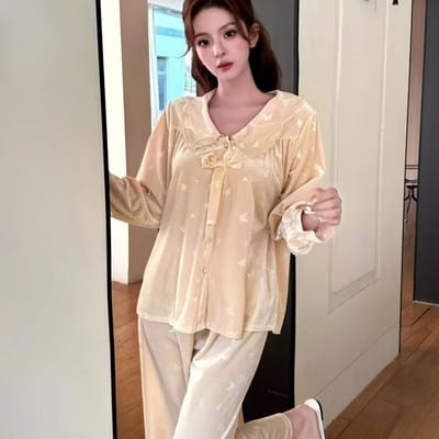 Nieuwe Hoge Kwaliteit Gouden Fluweel Elegante Pyjama Dames Herfst en Winter Lange Mouw Buiten Kleding Pak Slank Makende Huis Kleding XXL
