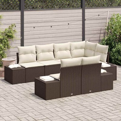 vidaXL - Tuinbank - Set - 7 - st - Bruin - en - Crème - poly - rattan