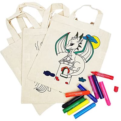 Katoenen Tassen om in te Kleuren - Duurzame Cadeautassen - 28 x 32 cm met Korte Hengsels, 5 Motieven