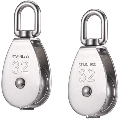 QTTVBTNA 2 Stuks Katrol – RVS – Max. Draagvermogen 250 kg – Enkele Katrol – Voor Touw en Kabel – Zilver