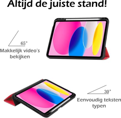 Hoesje - Geschikt voor Apple iPad 10 (2022) - 10.9 inch - 10e Generatie - Met Screenprotector - Trifold Bookcase - Hard Cover Case - Met Uitsparing Geschikt voor Apple Pencil - Hardcover Book - Tablet Hoes - Rood
