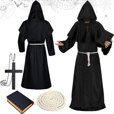 Priester Kostuum voor Volwassenen met Kap - Perfect voor Halloween, Carnaval en Cosplay Feesten