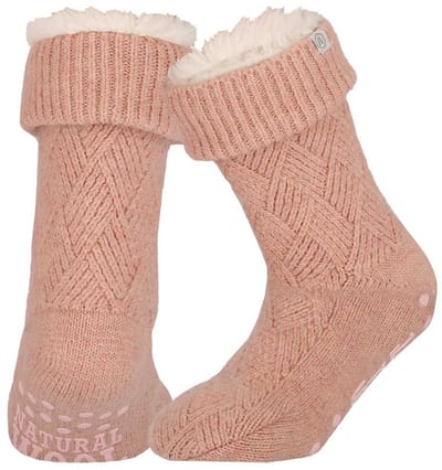 Apollo Huissloffen - dames - schapenwol - slofsokken - roze - fleece gevoerd 35-38