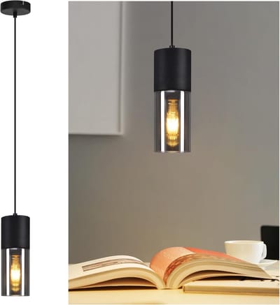 Glitzerlife - Hanglampen - 1xE27 - Industrieel Retro Design - IJzer Glas Materiaal - Hoogte Instelbaar - Ø10cm - Zwart - Hanglamp Eetkamer Woonkamer Keuken - Hanglampen Industrieel Modern