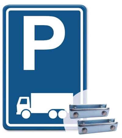 Parkeerbord Vrachtwagen - blauw - Weerbestendig Aluminium - 40x60 cm - Bevestiging: Met hekbeugels (voor spijlen- of gaashek)