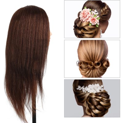 Tête de Mannequin Mixte Fibre Capillaire Humaine avec Support à Pince Tête de Mannequin pour Tressage Outil de Coiffure Cosmétologie brown