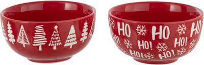 J-Line schaal Dolomiet - keramiek - kerstrood/wit - 2 stuks