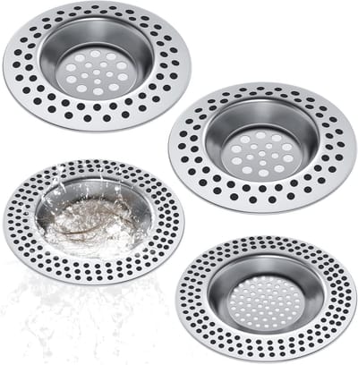 4 Stuks RVS Afvoerzeef, 90 Gaten Afvoerfilter voor Douche en Keuken, Snelle Afvoer en Vuilfilter voor Badkamer en Toilet