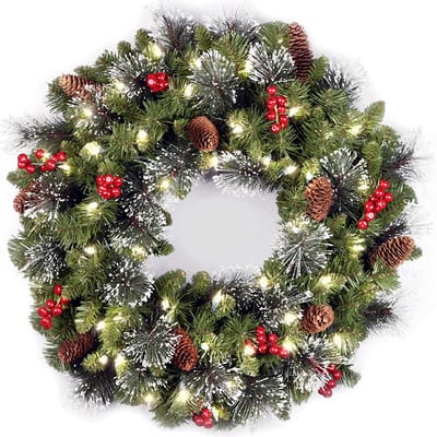 Kerstkrans - 40 cm - Voordeurdecoratie met LED-verlichting - Kerstbal - Feestdecoratie - Geschikt voor ramen, open haarden, kerstversiering - Groen