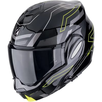 Scorpion Exo-Tech Evo Conquer Black-Neon Yellow - Systeemhelm - Maat M - Motorhelm - ECE 22-06 gekeurd