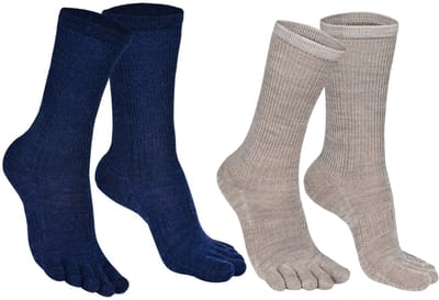 Norfolk - 2 Paar - 56% Merino wol Teensokken - Antiblaren - Temperatuurregulatie - Wandelsokken - Sokken Heren - Maat 43-46 - Blauw / Beige - Bruges
