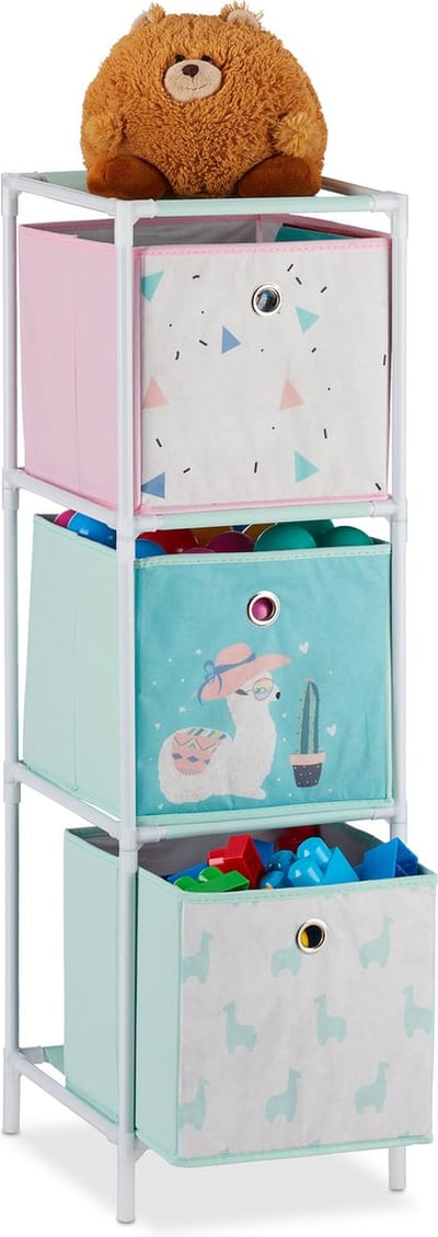 speelgoedkast - met 3 manden - opbergkast kinderkamer - lama - 89x27,5x30 cm - kinderkast