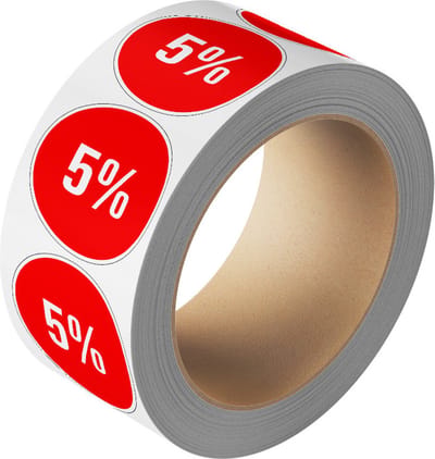 Korting sticker 5% op rol 20 mm - 1150 per rol