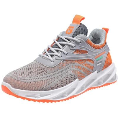 Lente en Zomer Nieuwe Heren Hardloopschoenen Flyknit Ademende Mesh Sneaker Trendy Schoenen 45 gray