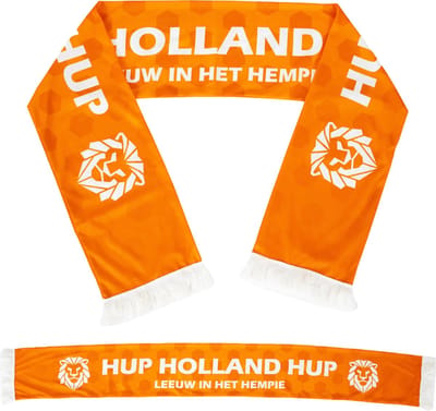 Leeuw in het Hempie oranje sjaal Hup Holland Hup - WK voetbal - Voetbalsjaal - 150 x 20 cm