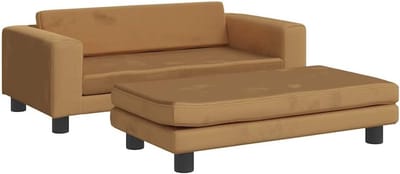 Kindersofa Bank met Voetensteun 100x50cm Velvet Bruin - Zacht Zitmeubel voor Kinderen