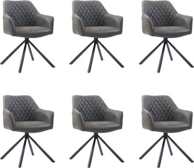 Bronx71® Industriële eetkamerstoel Dex antraciet eco-leer - Eetkamerstoelen set van 6 - stoel
