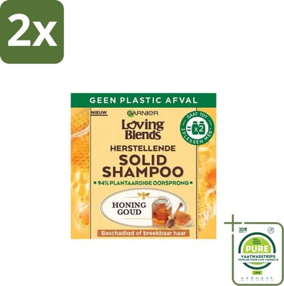 Garnier - Loving Blends - Solid Shampoo - Honing Goud - Beschadigd of Breekbaar Haar - 1 Fles Shampoo - Voordeelverpakking - 2 stuks - Vaste shampoo - Shampoo bar
