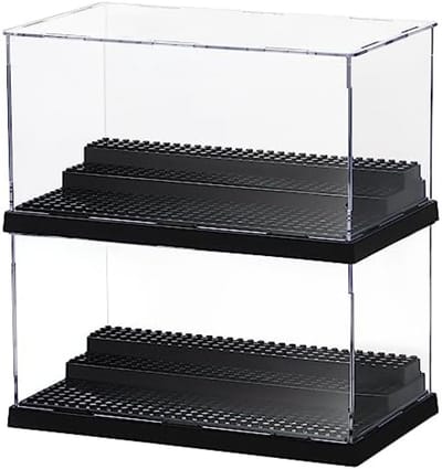 PromoHome 3-Laags Acrylic Display Case Set van 2 - Transparante Opbergdoos voor Minifiguren, Bouwstenen Modellen & Steenspeelgoed - Stapelbare Stofvrije Container met Noppen Basisplaten - Speelgoed Organisatie