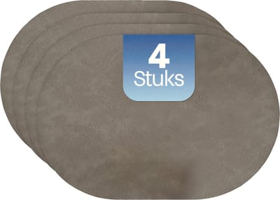 Phreeze Placemat Ovaal - 4 Stuks - Dubbelzijdige Placemats - Kunststof - Lichtgrijs & Blauw