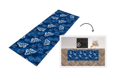 Keukenloper - Loper keuken - Vlinder - Insecten - Blauw - Wit - Design - 150x50 cm - Keukenloper vinyl